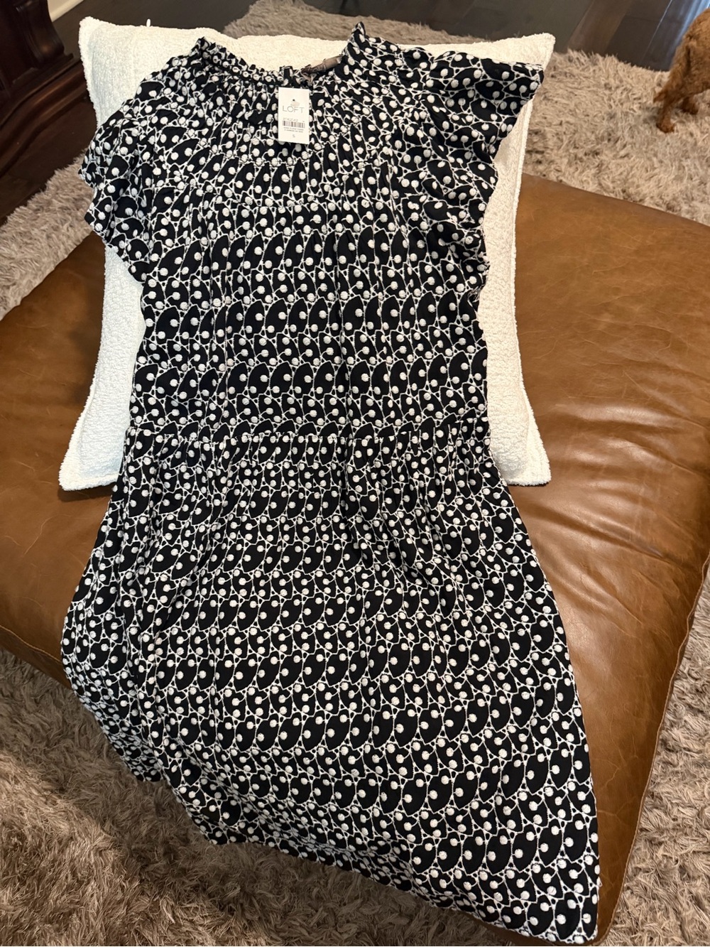 LOFT Black and White Patterned Midi Dress